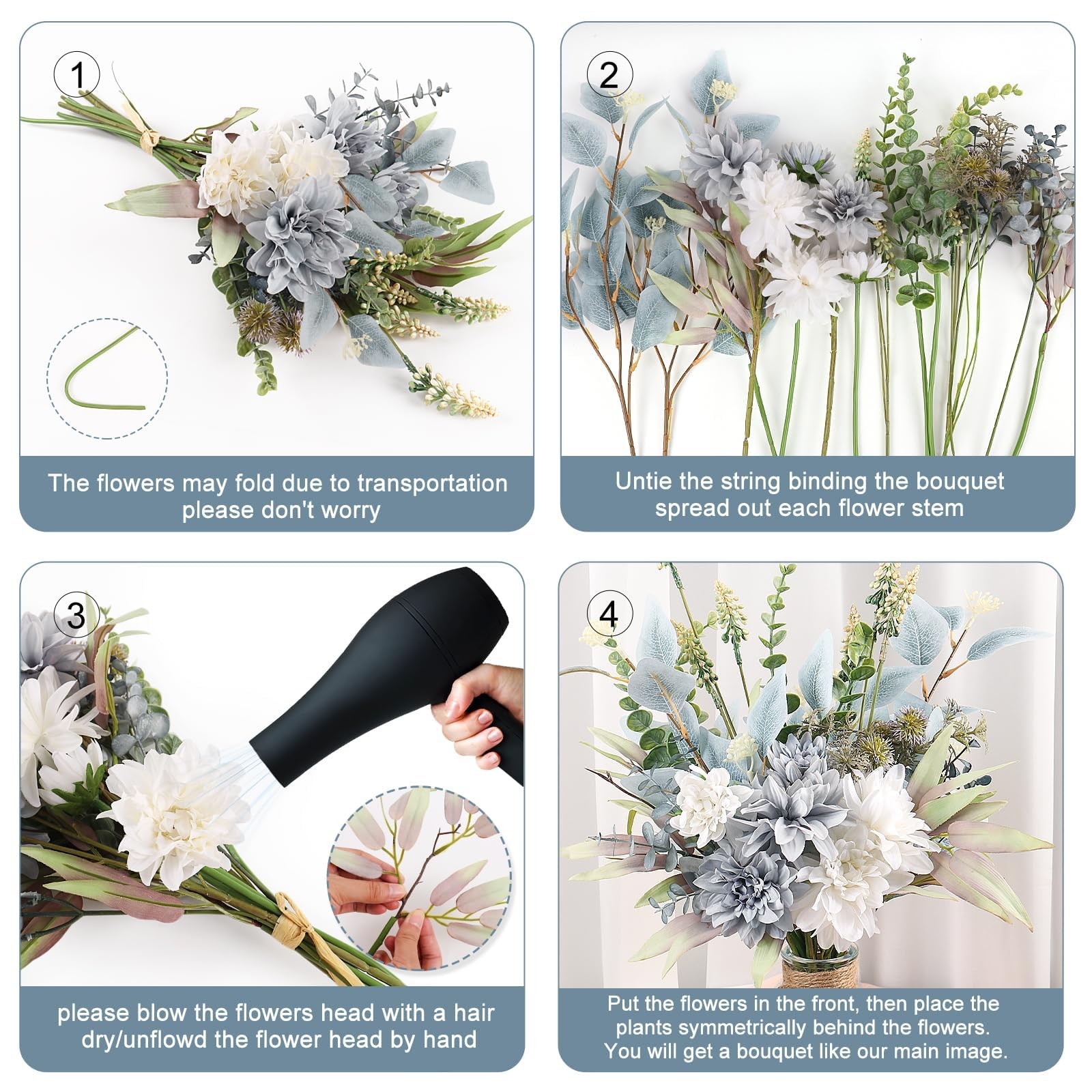 2 Pcs Fake Artificial Flowers Bouquet for Decoration, Silk Flower Arrangement…