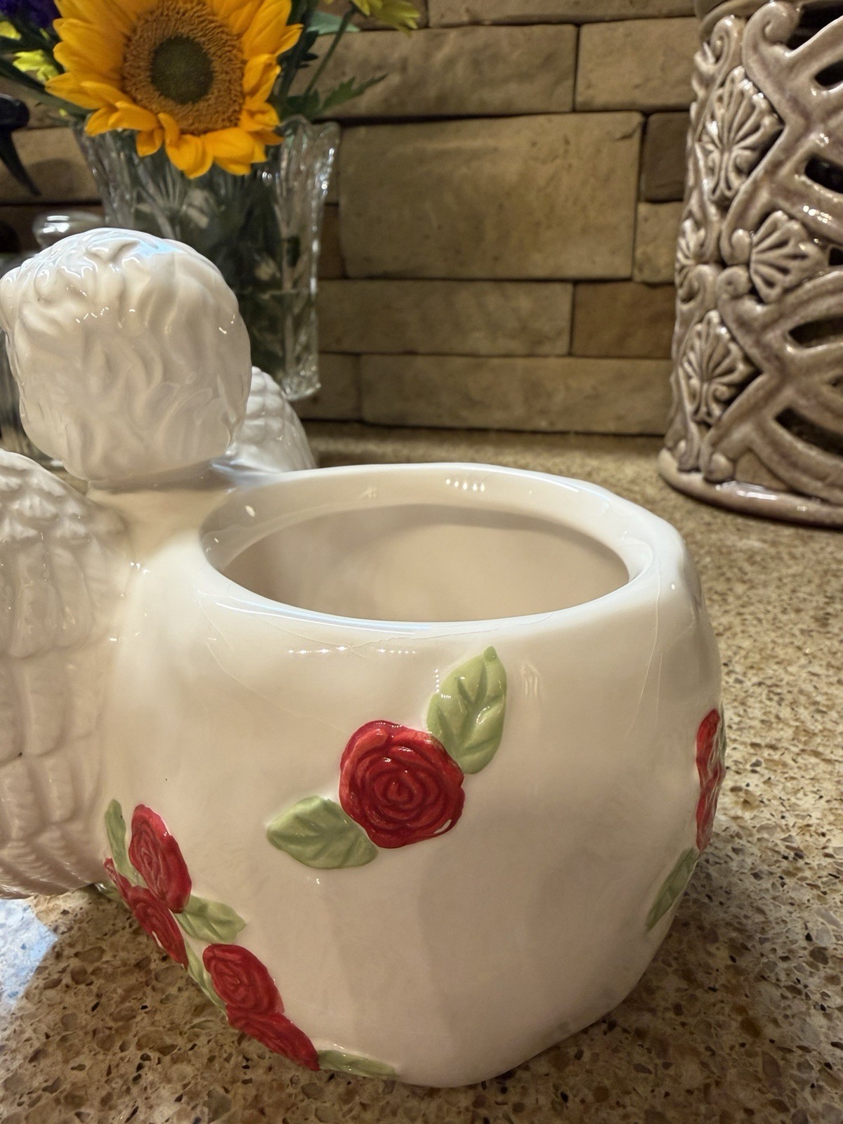 Cherub Roses Ceramic Planter – Romantic Vintage Style Floral Vase Decor