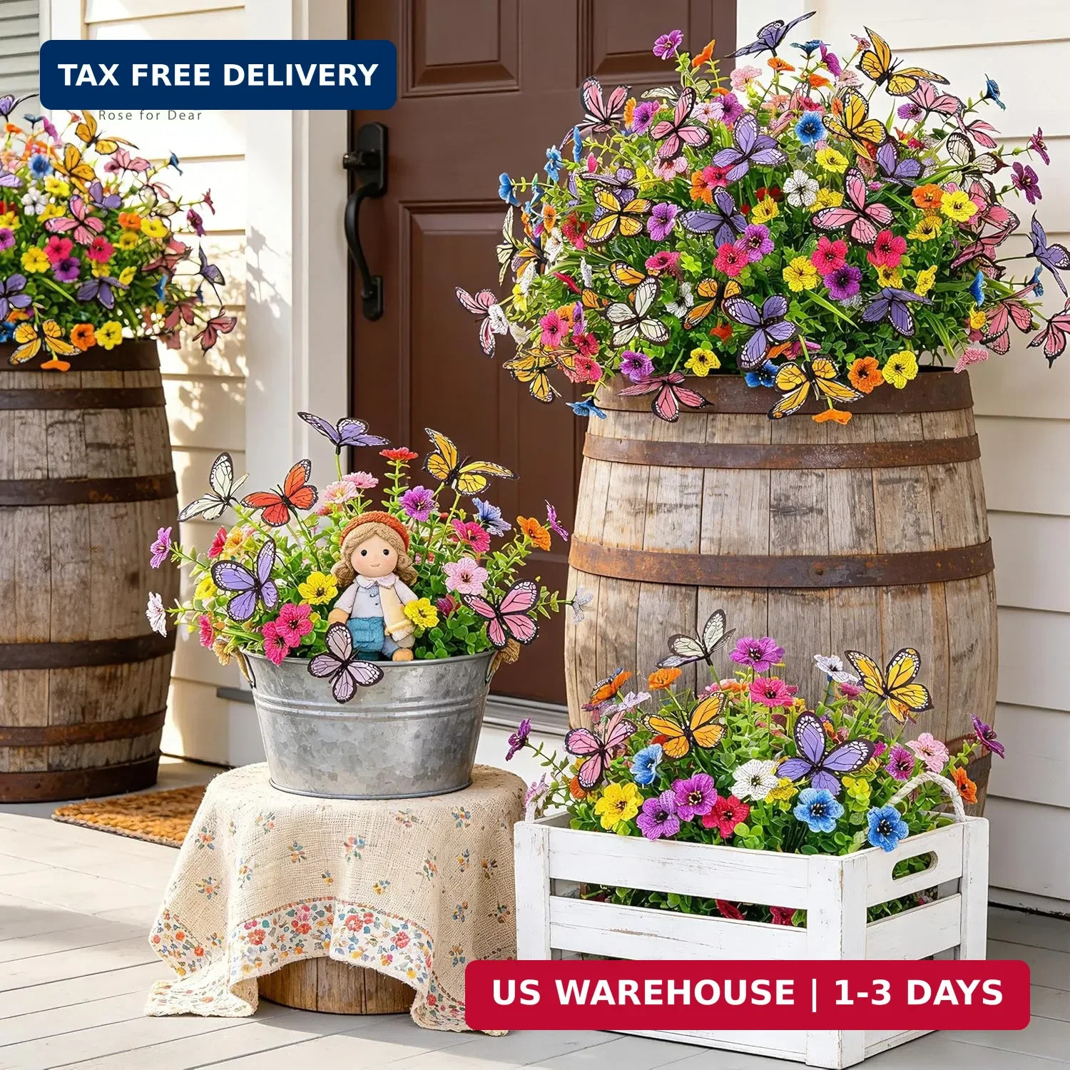 Der Rose 12Pcs Artificial Flowers for Outdoors with Large Fake Butterfly Flowers