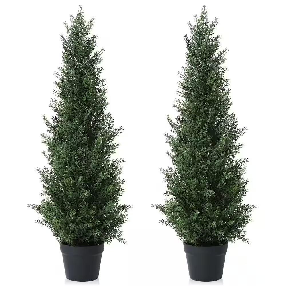 36 In. Artificial Cedar Topiary Bonsai Trees for Outdoor Home Porch Decor (2-Pac