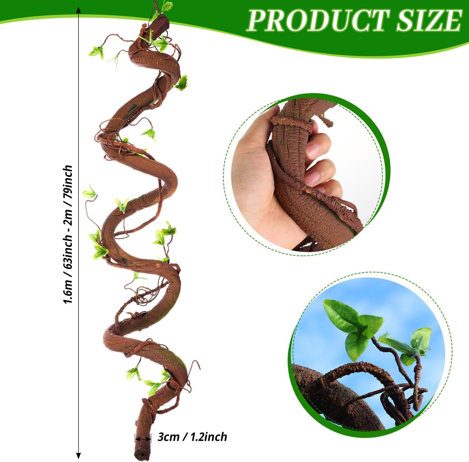 71in Bendable Artificial Vines with Green Leaves, Fake Thick Vine Stems and Tree