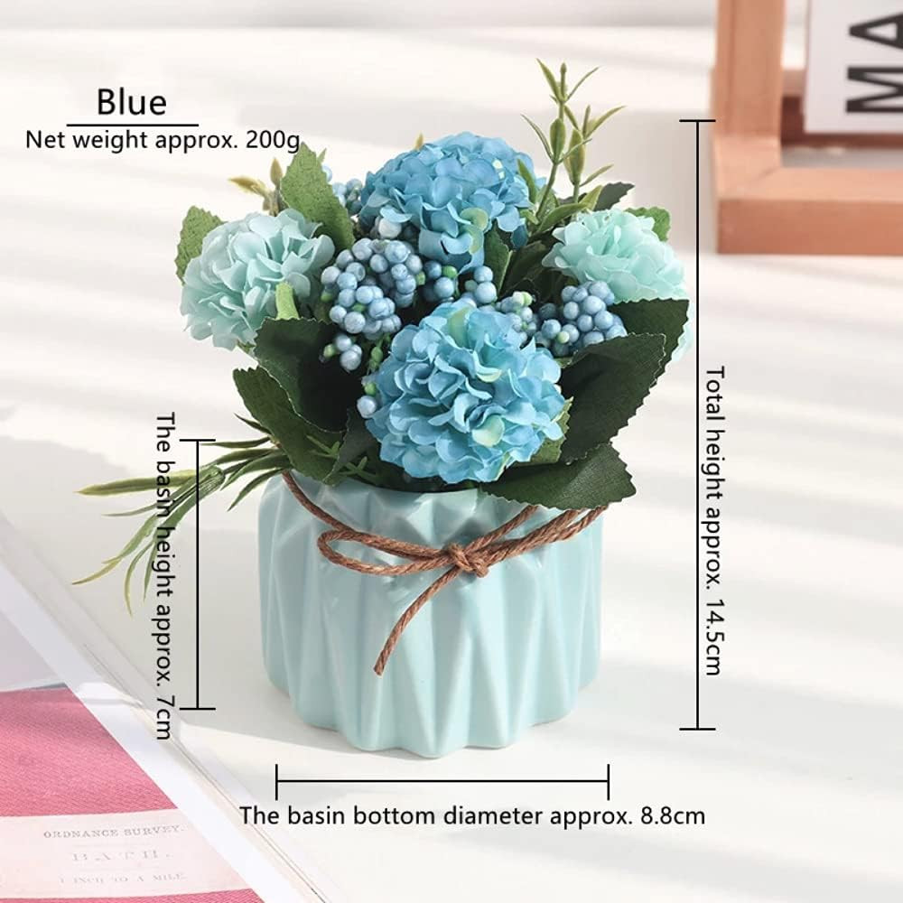Fake Hydrangeas with Pot, Mini Hydrangea Artificial Flowers Artificial Plant in