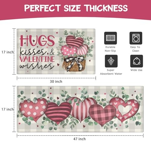 Valentines Day Kitchen Mat Set 2 Piece,Buffalo 2026 Valentines Kitchen Mat 2
