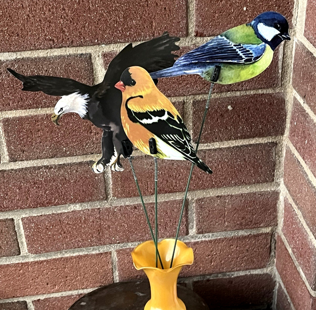 Bird Picks Lot of 3 Plastic Birds on Wire Stems Eagle, Blue Tit, Song Bird