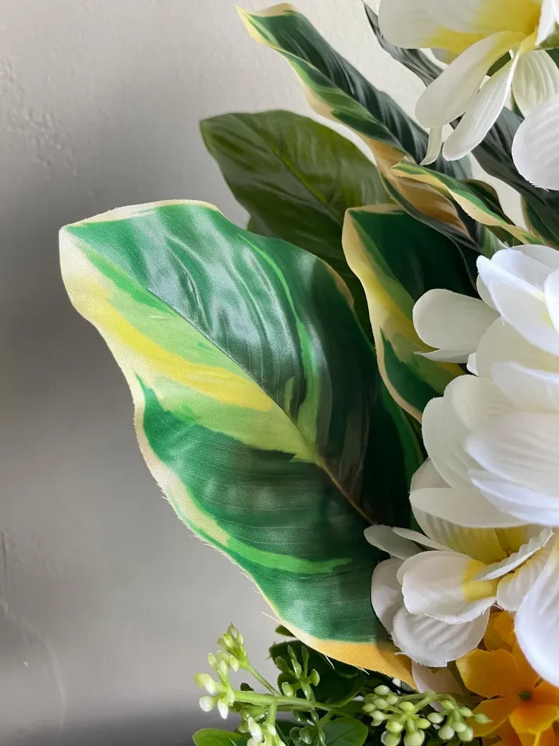 Tropical Floral Arrangement: Yellow & Green Beach House Decor, Table Centerpiece