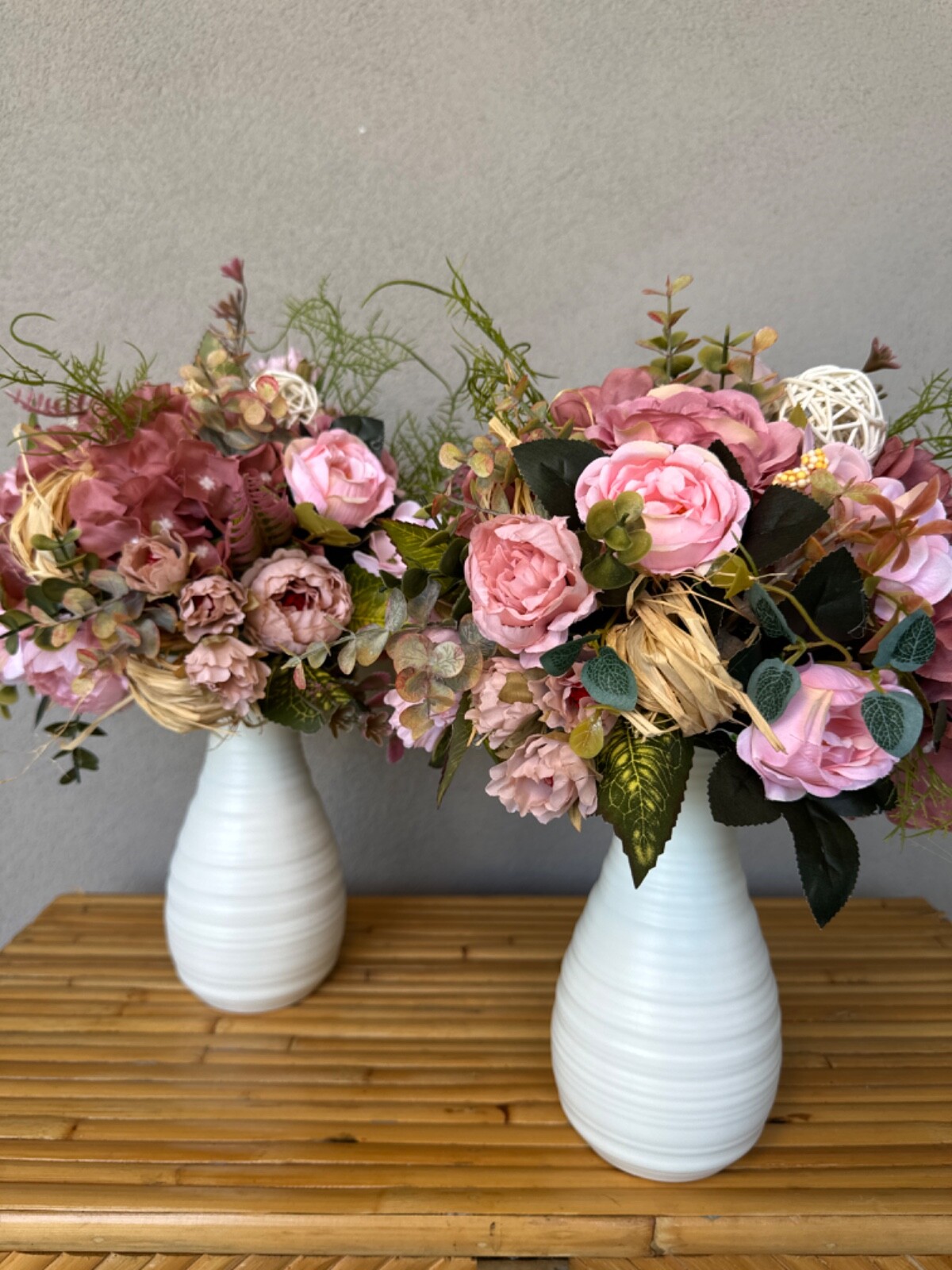 Soft pink flower arrangement in a vase , width 12’, height 14’, home decor