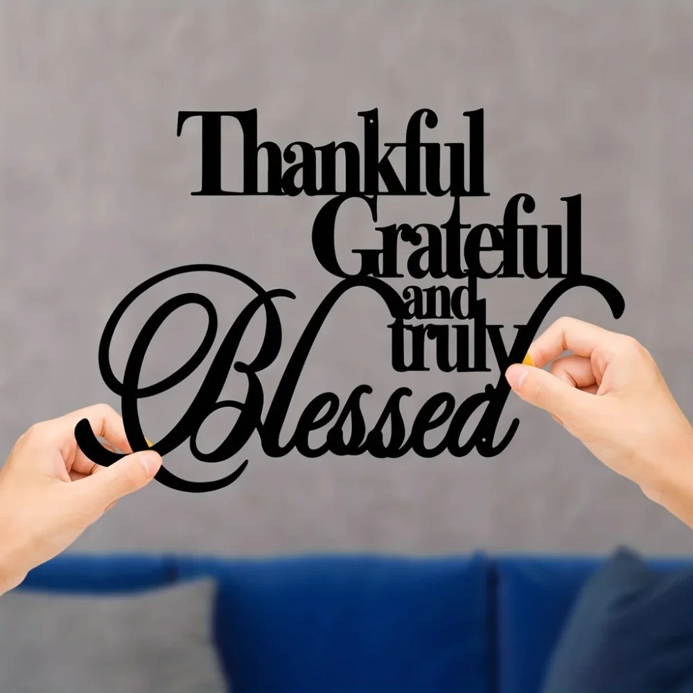 Thankful Grateful Blessed Metal Wall Sign – Iron Art Hanging Home Decor Gift