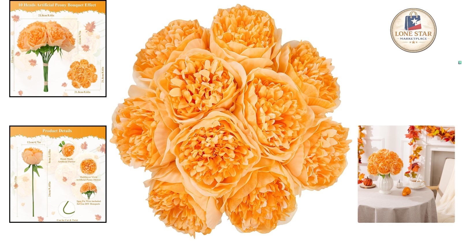 Vivid Orange Artificial Peony Flowers – 10pcs for Elegant Home Decoration