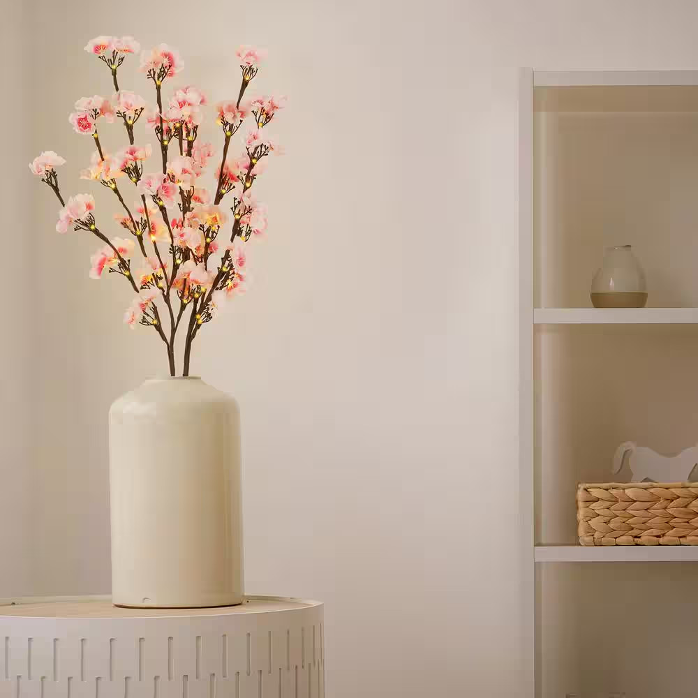30 In. Pink Artificial Plum Blossom Lights Home Decoration 2Pcs Set Individual F