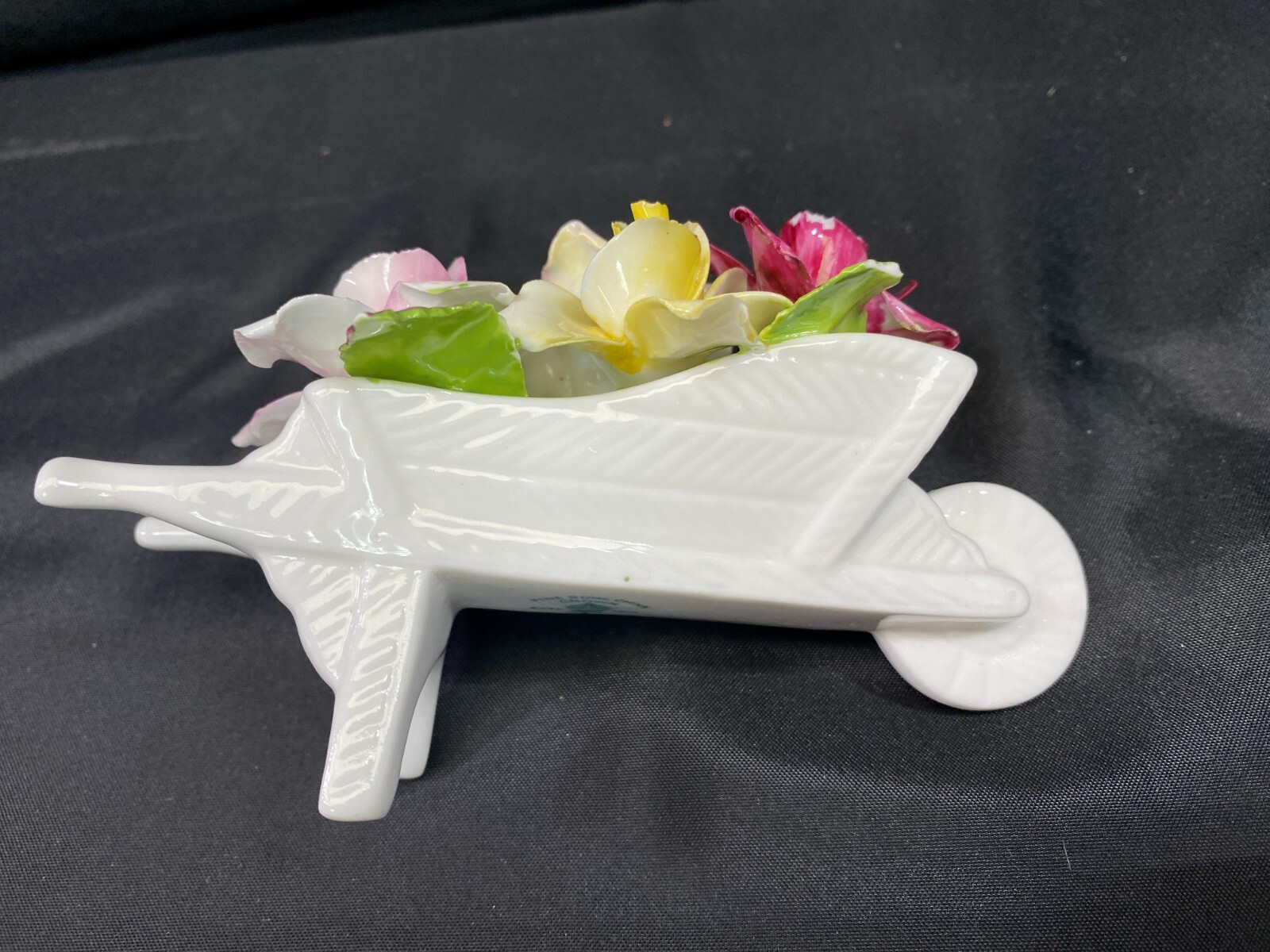 Staffordshire “WHEELBARROW BOUQUET ROSES” England Bone China 3″ x 5 1/2″ Wide