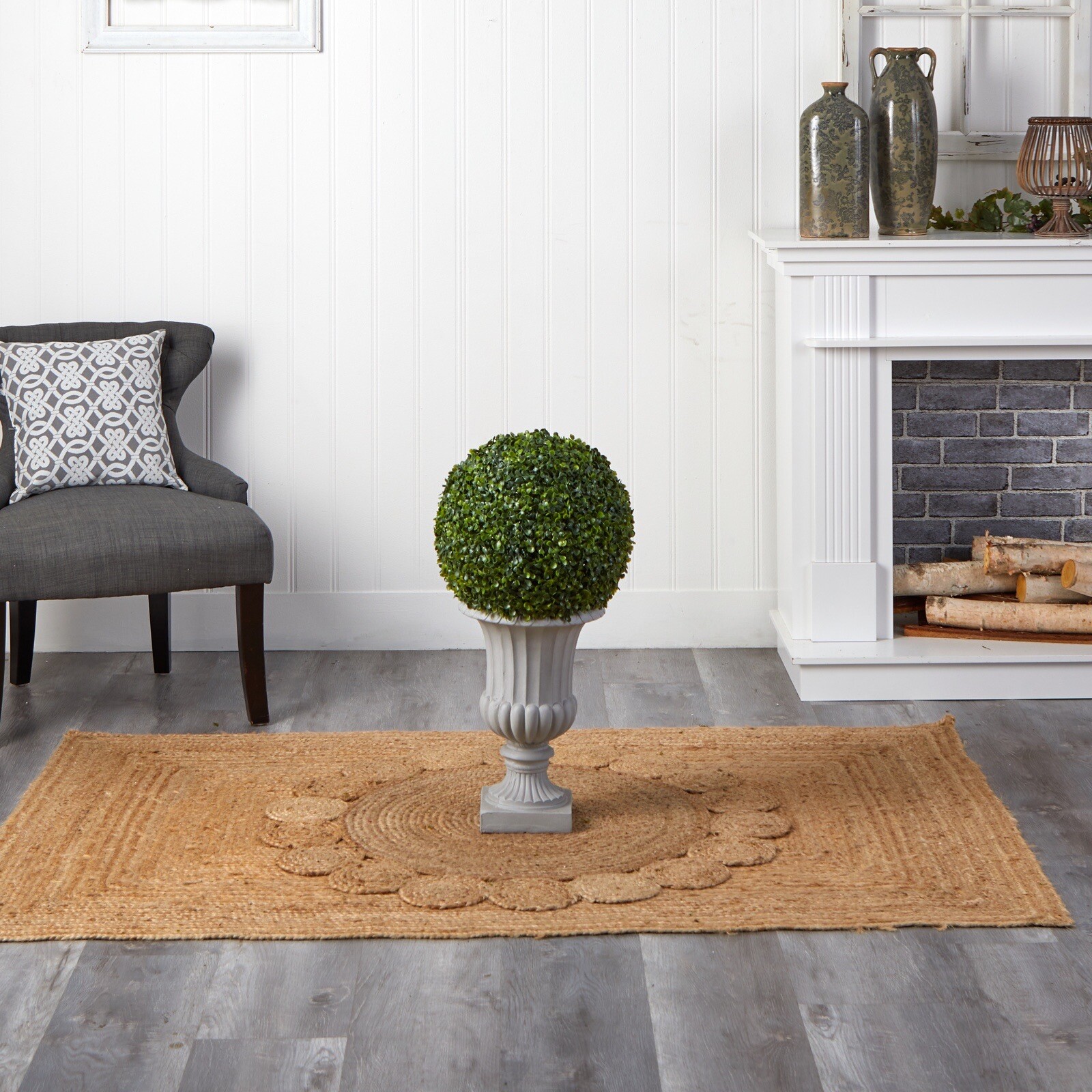 2.5’ Artificial Boxwood Topiary Tree with Urn UV (Indoor/Outdoor). Retail $215