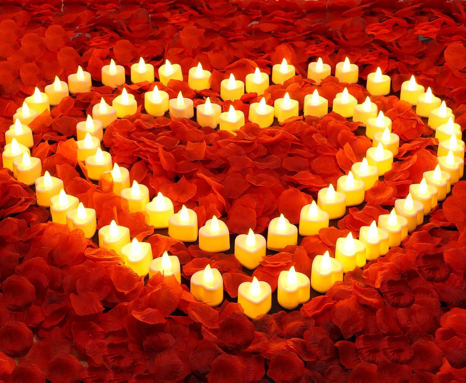 Rose Petals and Candles Set, 6000 Pieces Fake Rose Petals and 72 Pieces Heart…