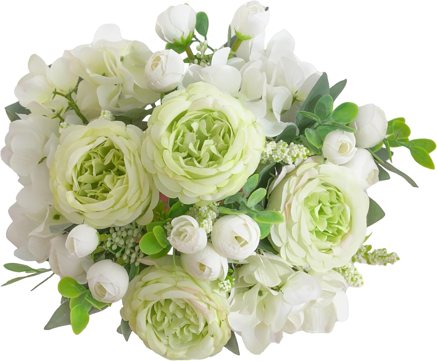 2 Bunches Green Peony Artificial Flowers for Decoration Faux Rose Fake Bouquet S