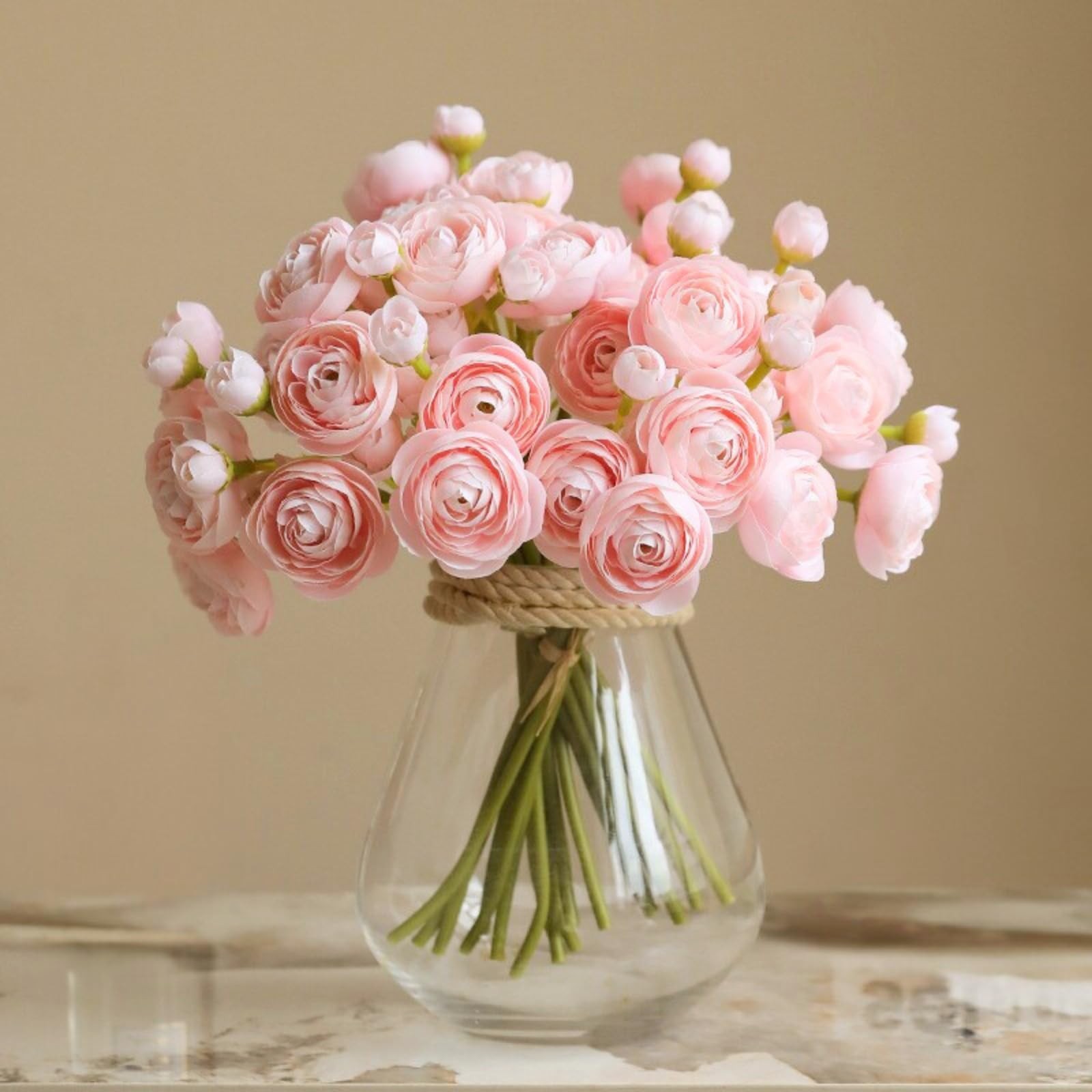 Pink Ranunculus Artificial Flowers Blush Faux Silk Mini Wedding Filler 18 PCS