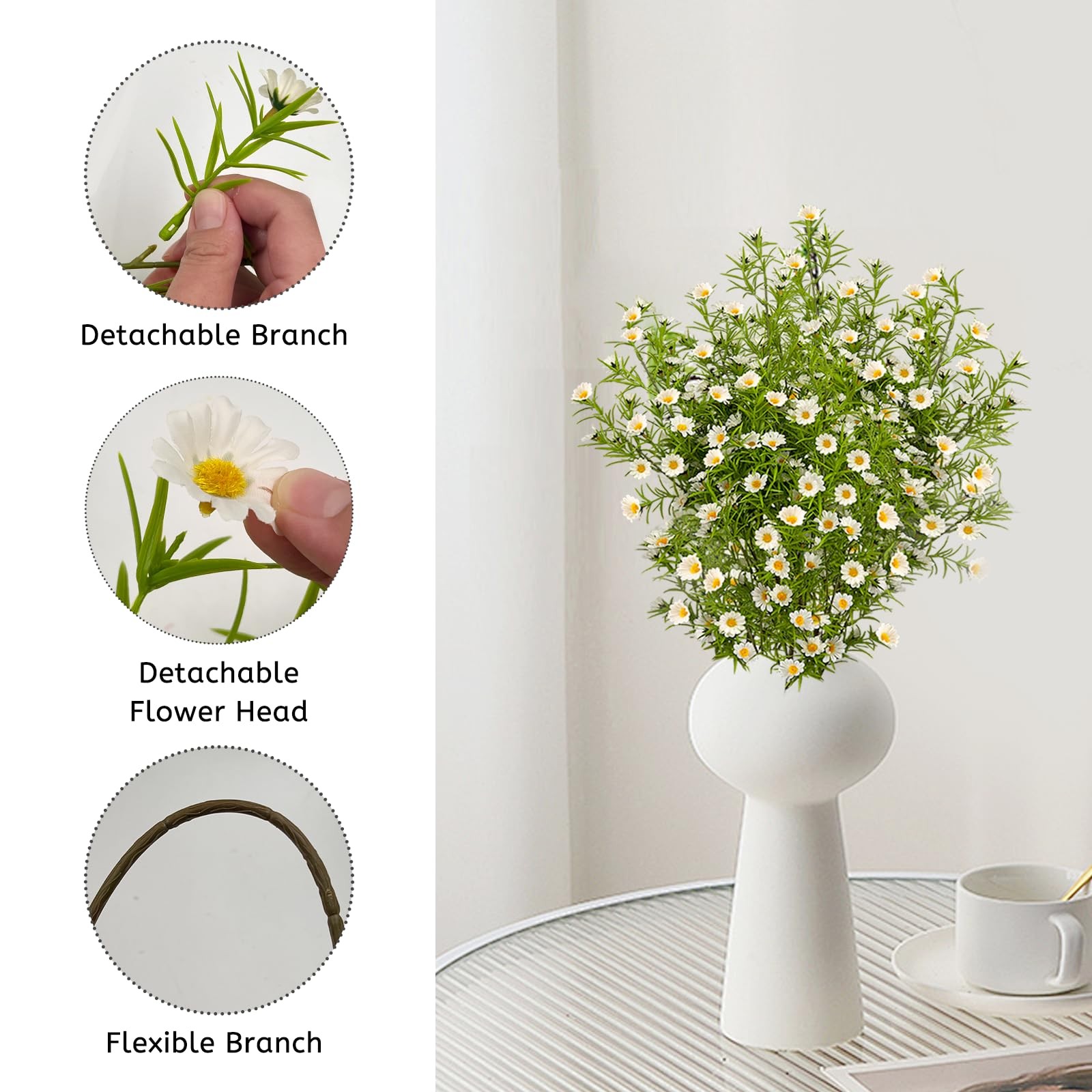 SNAIL GARDEN 192 Blooms Artificial Daisy Flowers, 6Pcs 27.5 Inch Tall Realist…