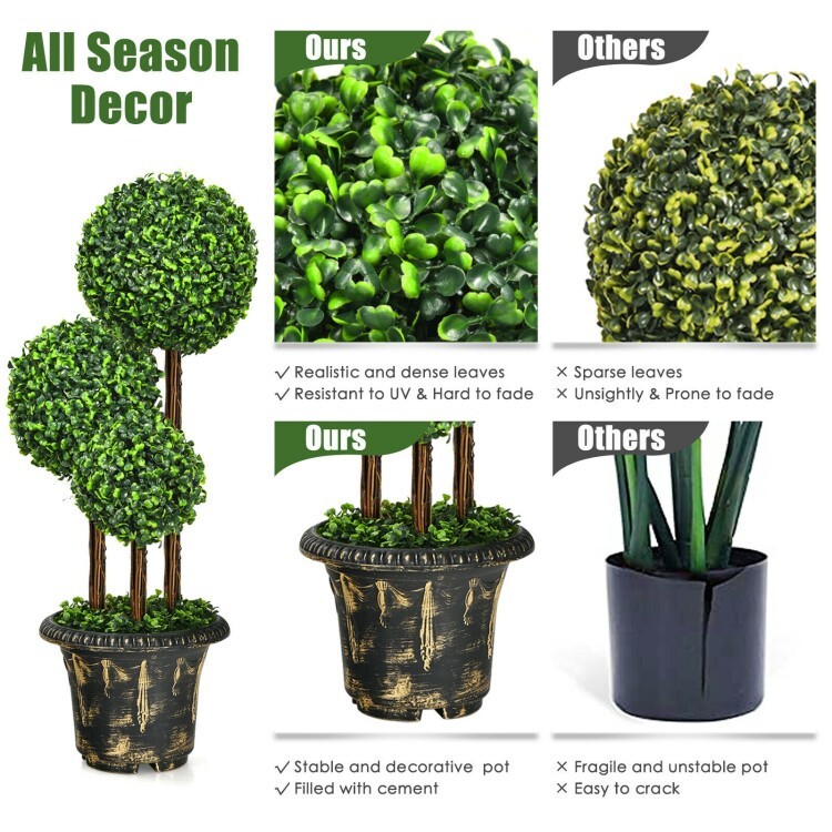 36″ Artificial Topiary Triple Ball Tree In/outdoor Fake Home Decor Potted Plant
