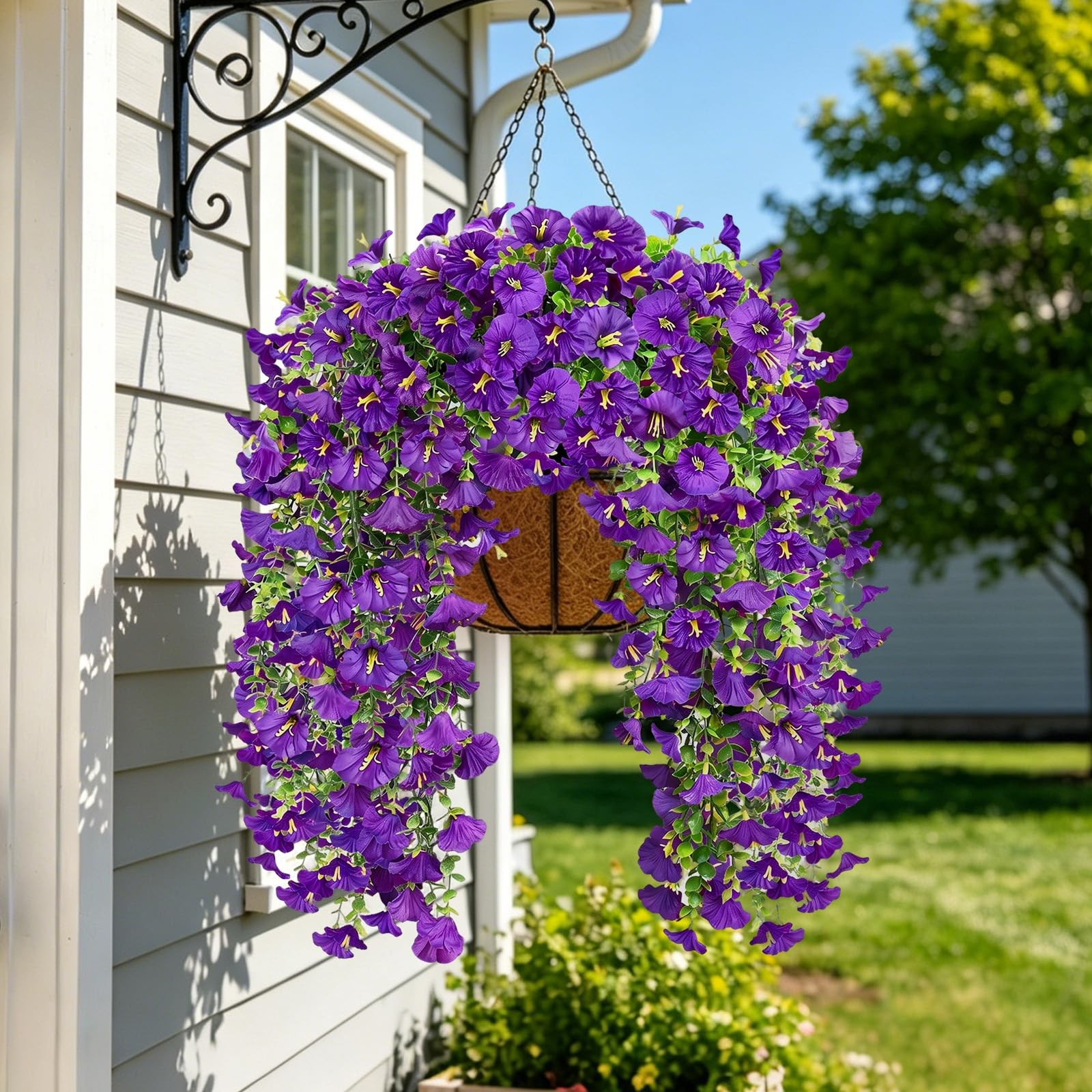 Artificial Hanging Flowers for Outdoor, 4Pcs UV Resistant Faux Morning Glory …