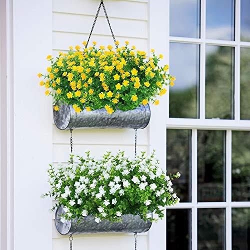 Bundles Outdoor Artificial Flowers UV Resistant Fake Boxwood Plants, 6 Yellow