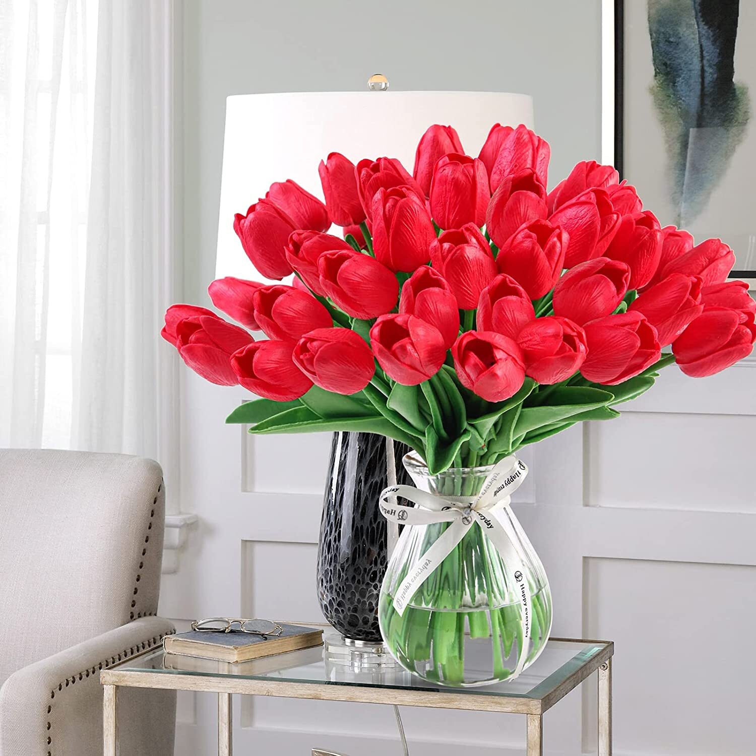 20 × Red Artificial Tulip Fake Flowers Real Touch Lifelike Wedding Home Decor US