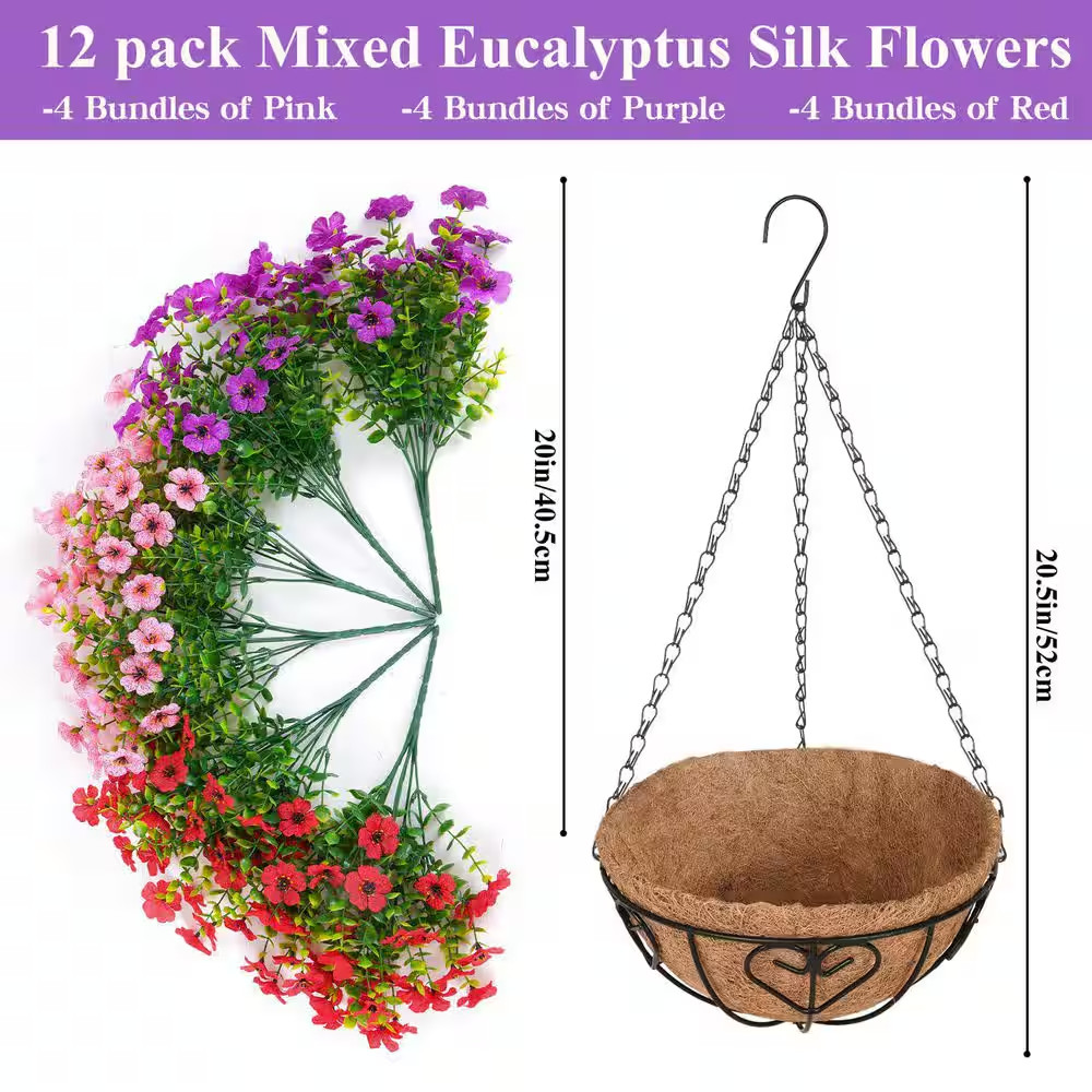 20.5 In. Red Pink Purple Outdoor Artificial Daisy Eucalyptus Hanging Flower