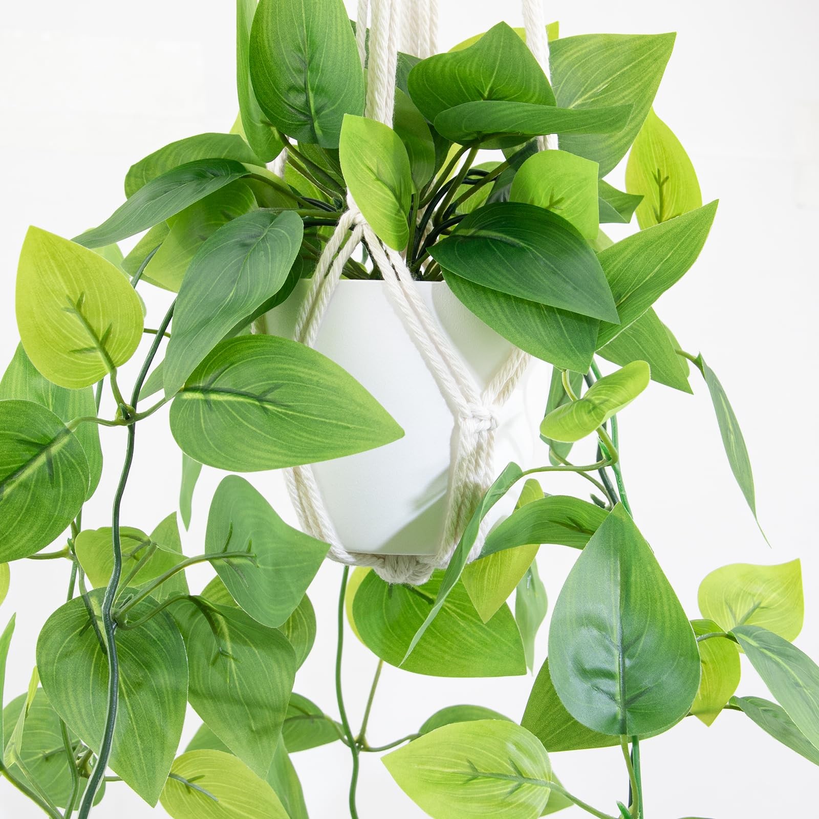 2 Pack 39 Inch Artificial Hanging Plant Kit Fake Pothos Vines White Pot