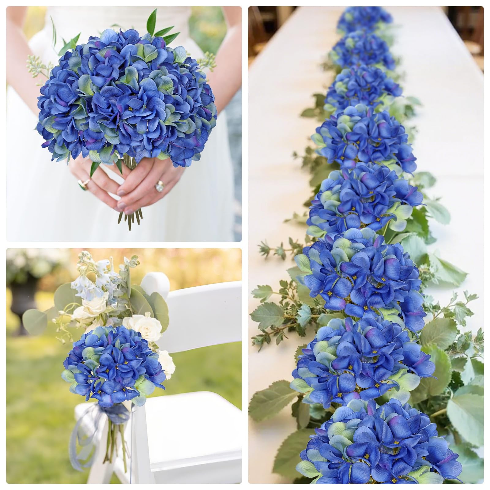 6 Pcs Blue Hydrangea Artificial Flowers Heads with Stems Silk Faux Hydrangea …