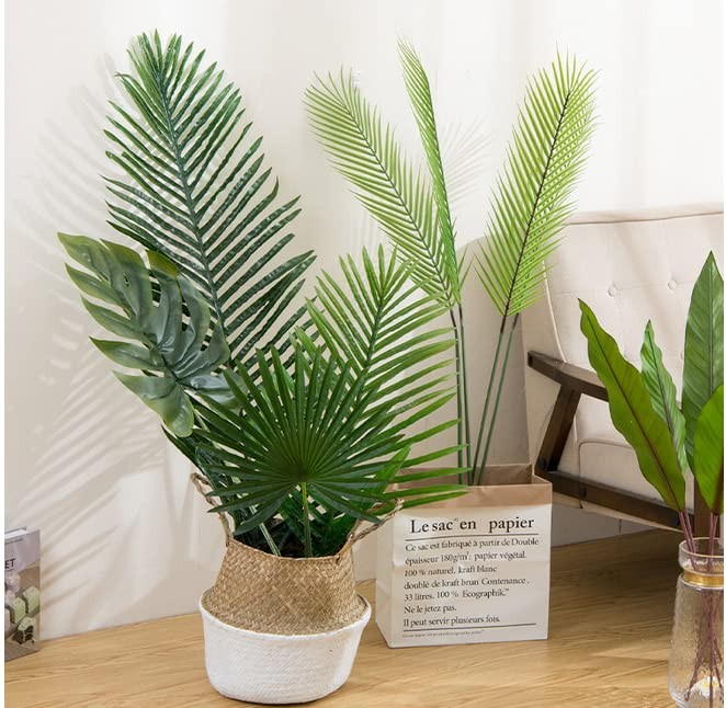10 Pcs 22in Artificial Palm Leaves Plants with Stem,Faux Palm Fronds Tropical…