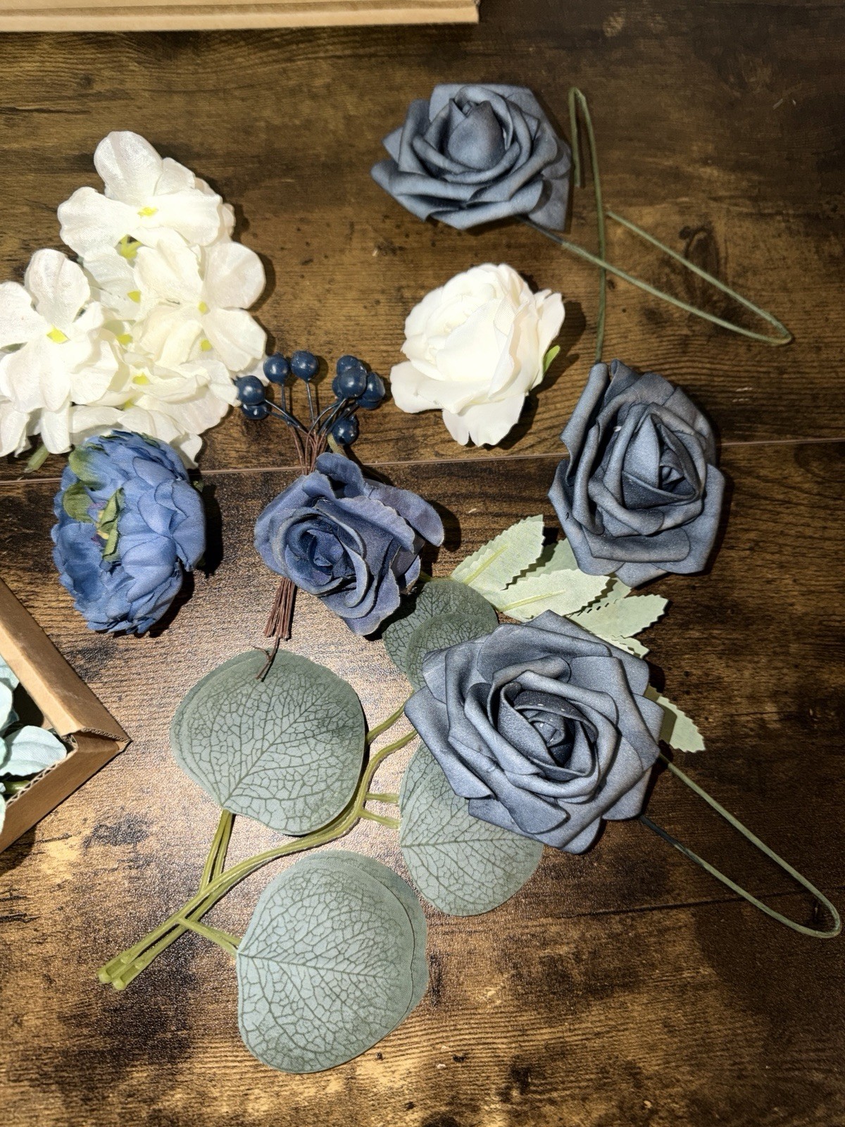 2 Boxes of Artificial Flowers Combo Box Set Dusty Blue Flowers for DIY Wedding