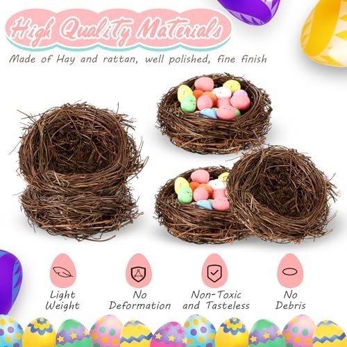 12 Pcs Mini Artificial Bird Nests with 100 Easter Eggs for Crafts & Decor