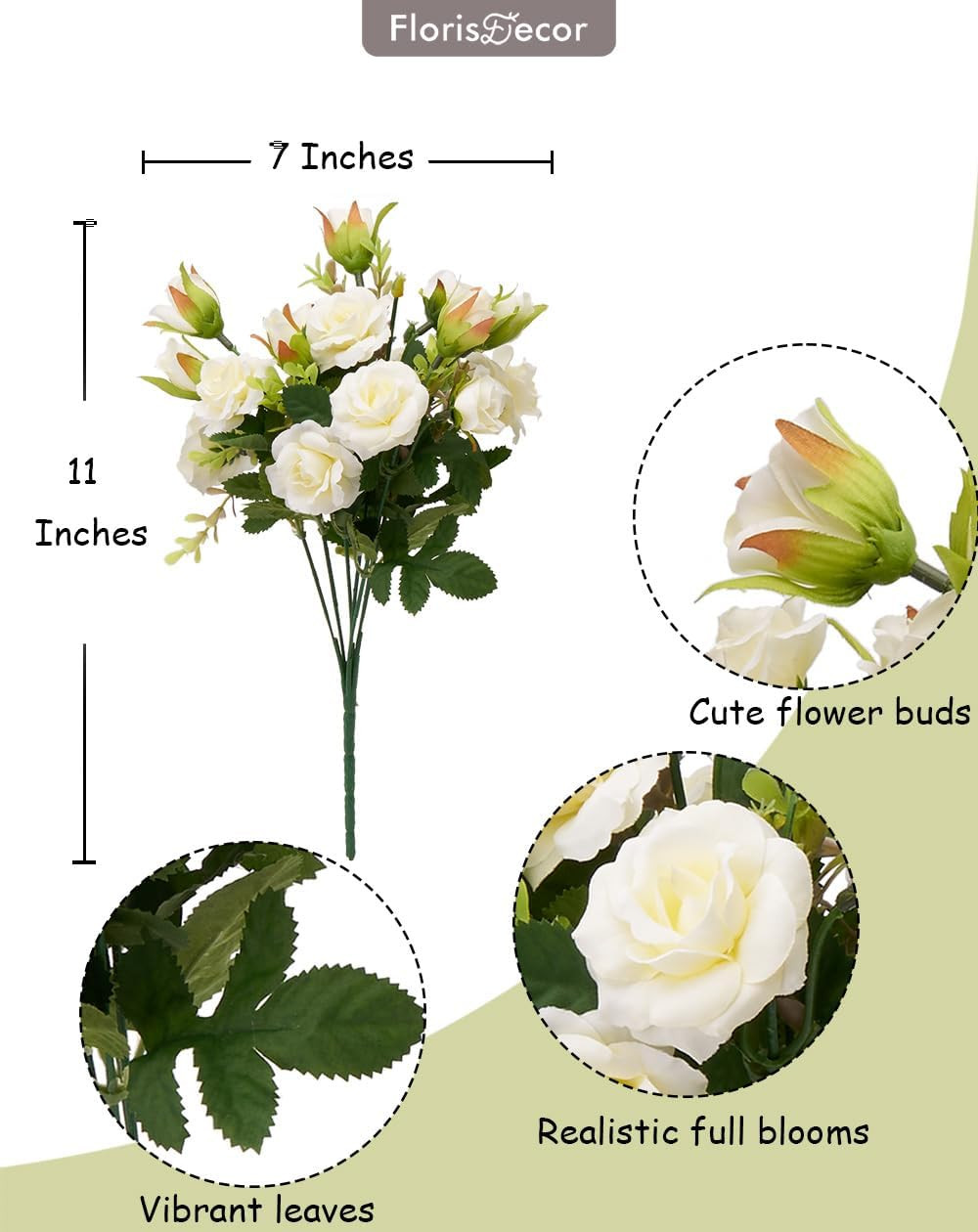Small White Mini Roses Bouquet, Realistic Creamy White Flowers, Faux Wildflowers