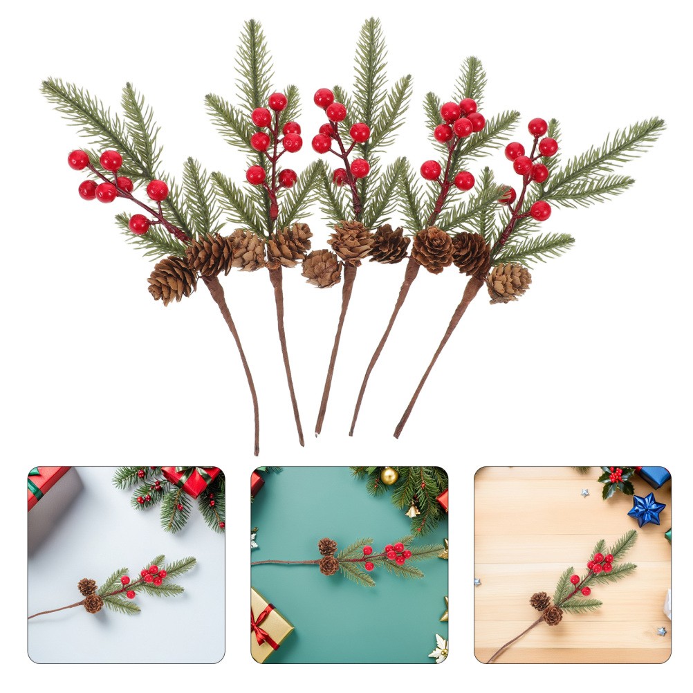 10 Pcs Christmas Vase Filler Decor Berry Stems Artificial Picks Pine