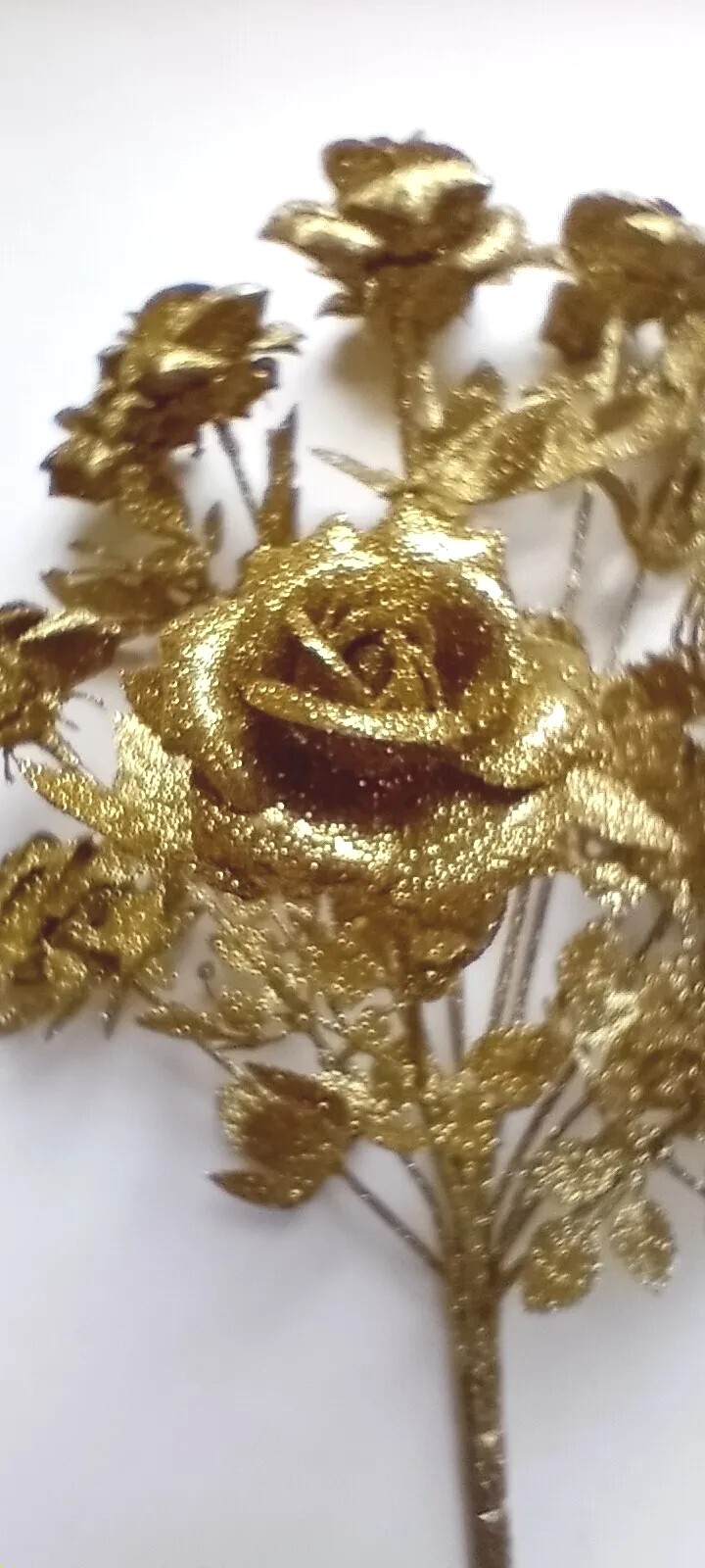 Gold Glittered 14-Plastic Tea Roses 18″ Bush Flower Home Holiday All Decor Craft