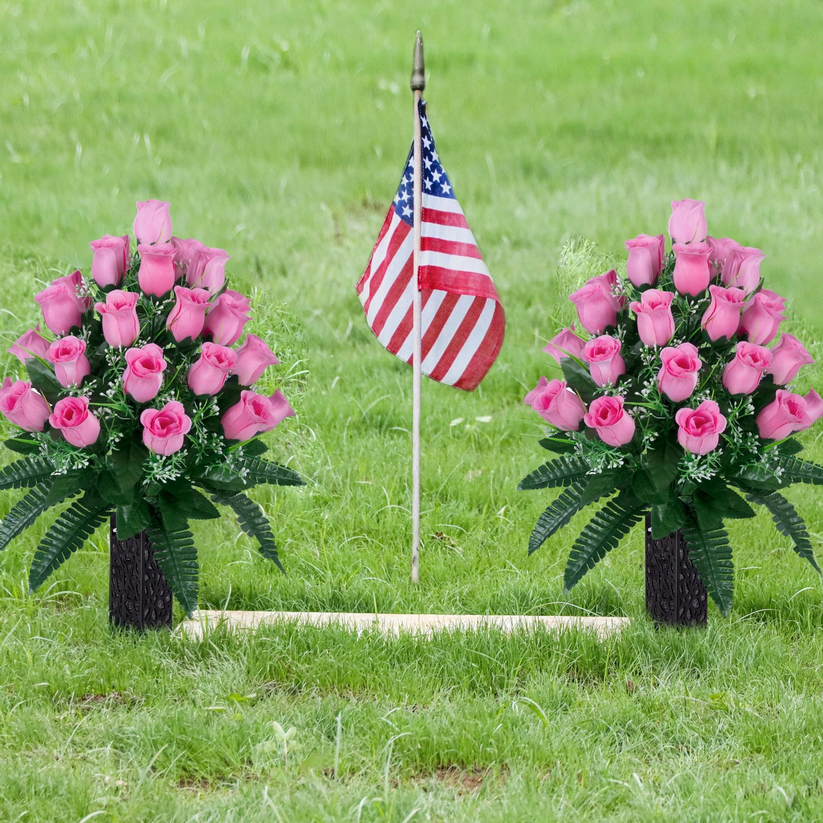 2 Sets Artificial Cemetery Flowers,Outdoor Grave Decorations Roses,Beautiful …