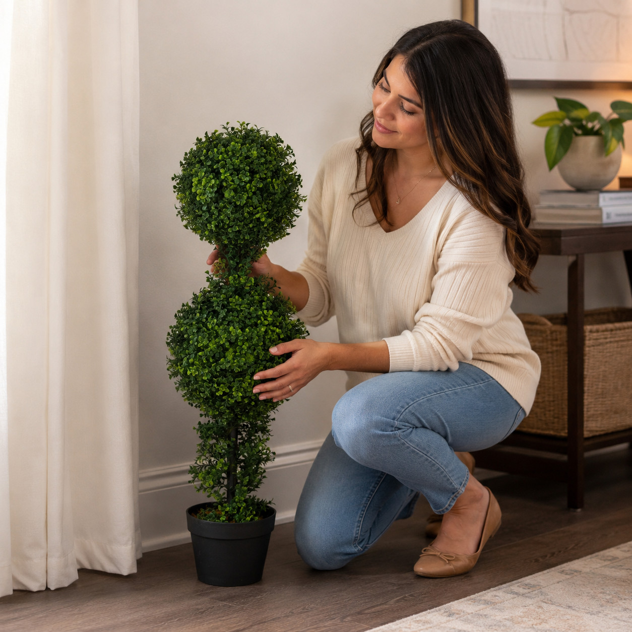 34″ Boxwood Double Ball Topiary Artificial Tree