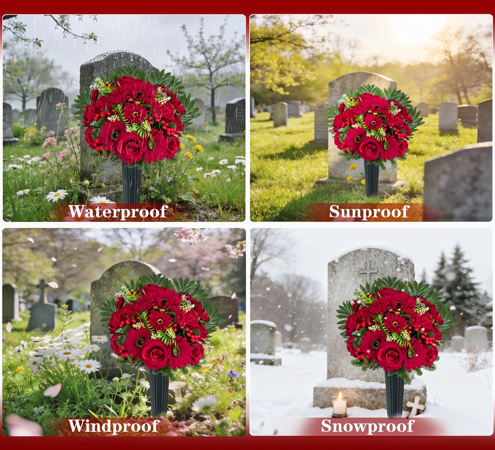Ariticial Cemetery Headstone Flower -Outdoor Grave Decorations,Mixed Bouquet …