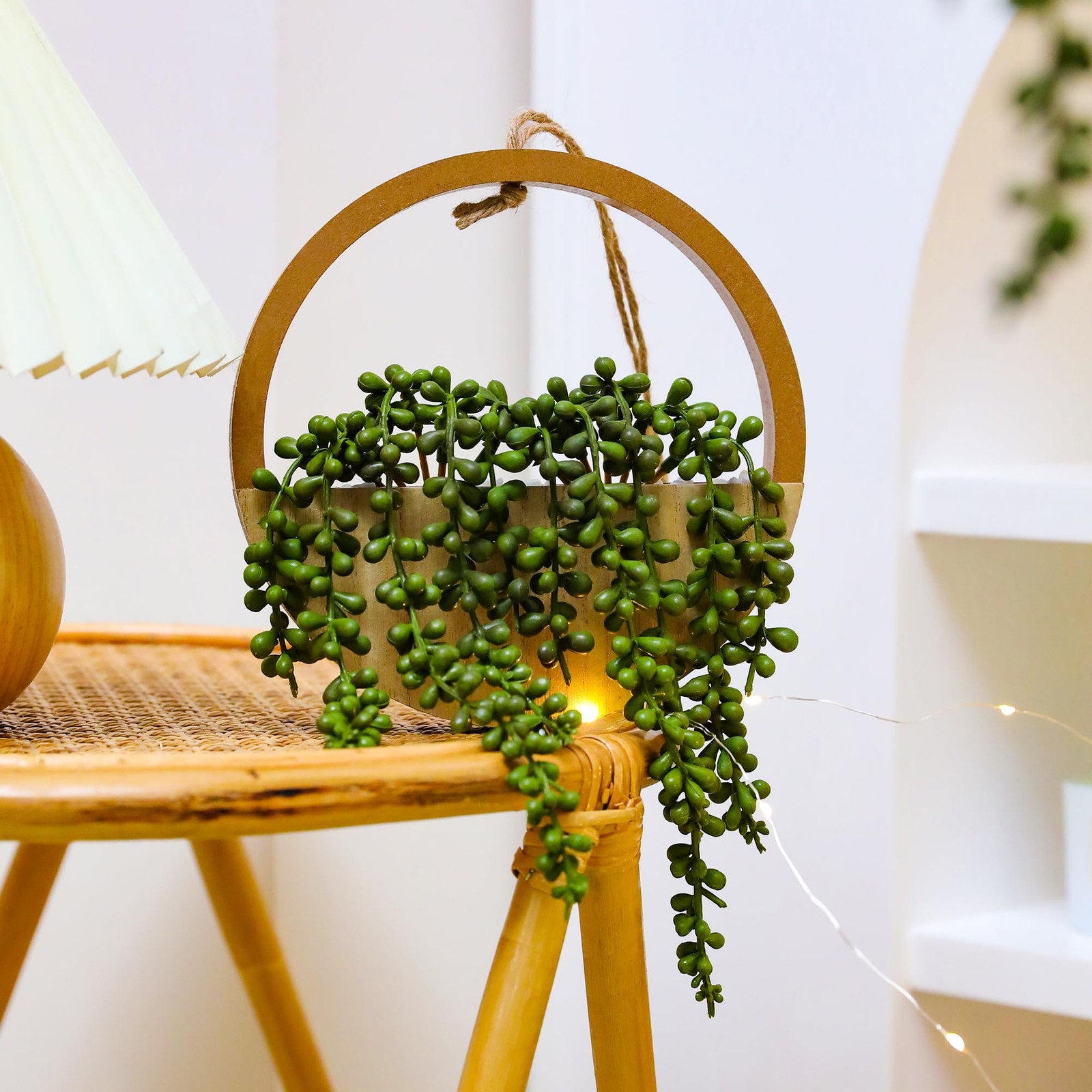 2pcs Artificial Succulents Hanging Plants 12.2” Fake String of Pearls in Pot…