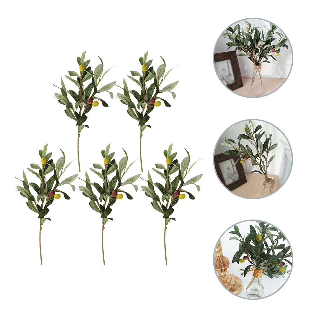 5Pcs Artificial Branches Green for Flower Arrangement and Wall Decor