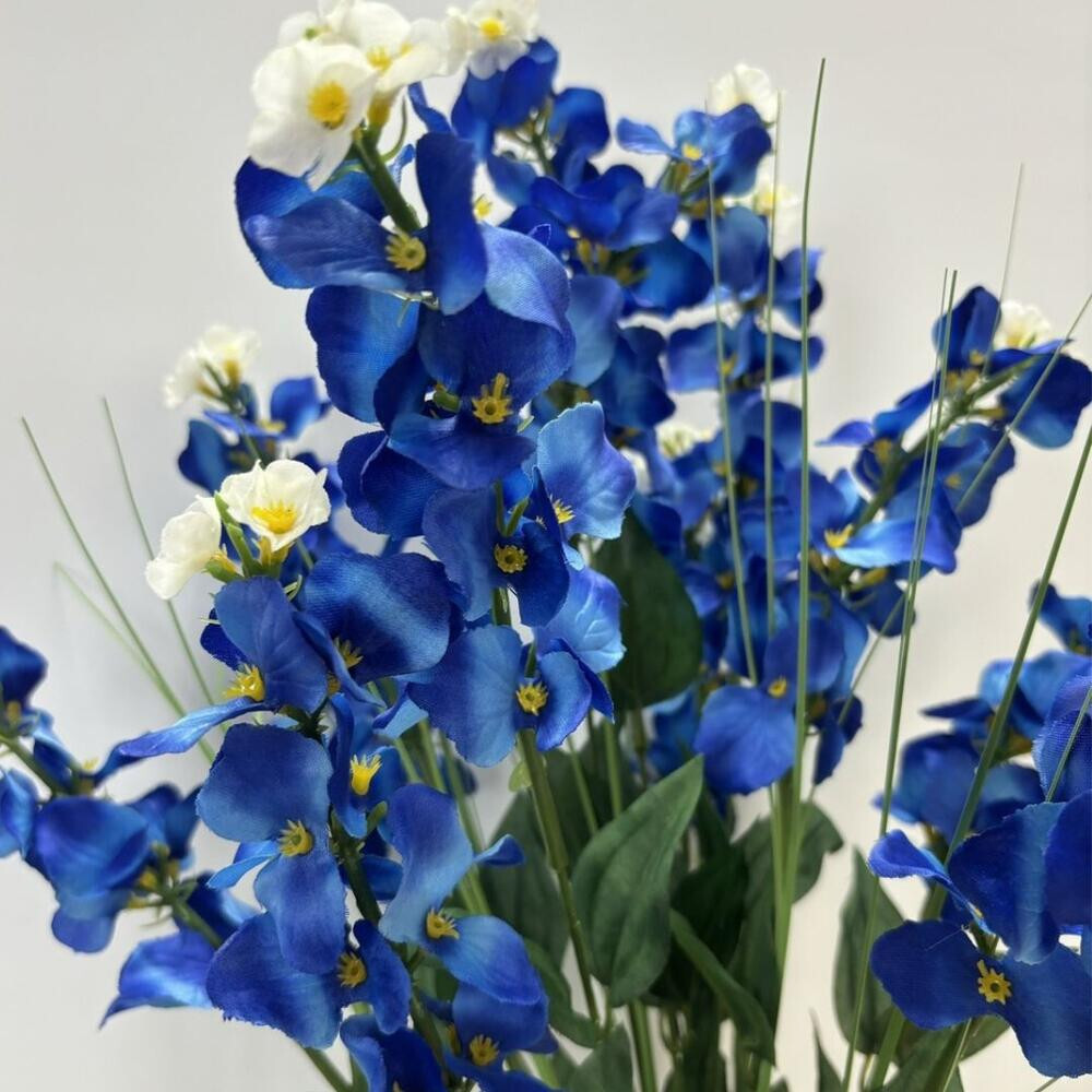 Artificial Bluebonnet 21″ Decorative Floral Bush with Grass Sprigs