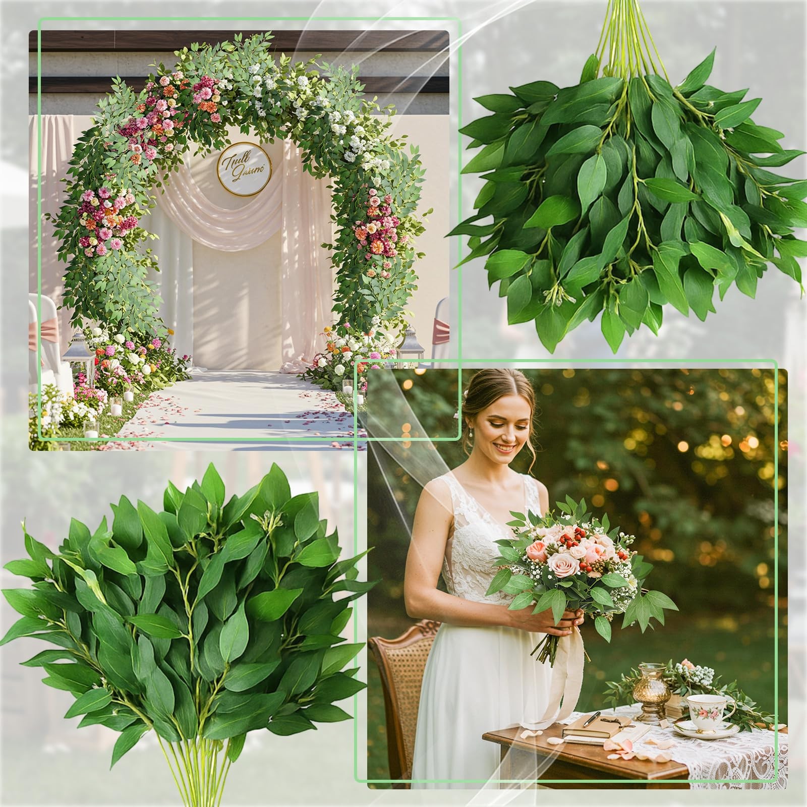 40 Pcs Italian Ruscus Greenery Stems Bulk 21.6” Artificial Faux Silk Greener…