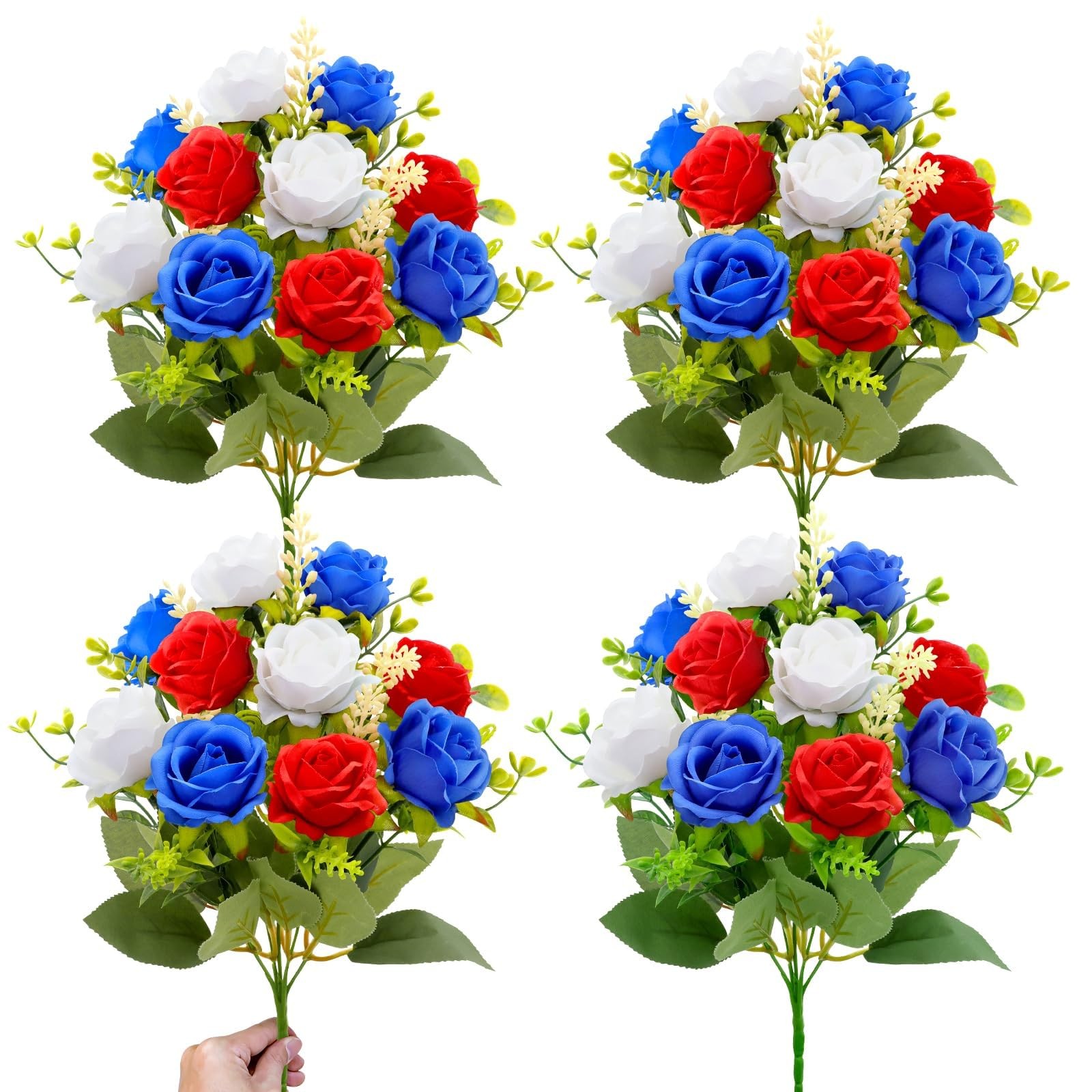 4 Bouquets Artificial Red White and Blue Patriotic Flowers 4th of July Decora…