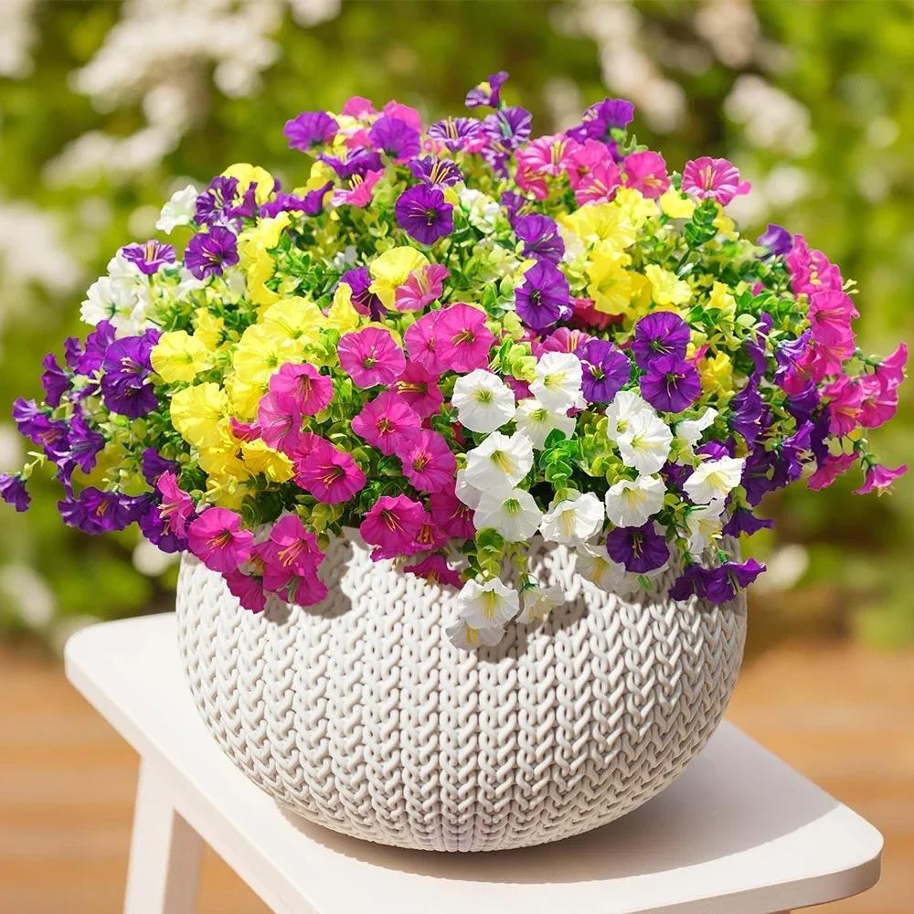 4 Bundles Artificial Morning Glory & Eucalyptus UV Resistant Outdoor Set