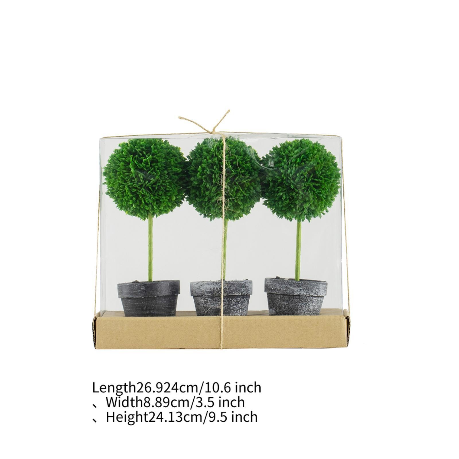 Potted Artificial Boxwood Mini Topiary Lush Green Decorative Plant Set for