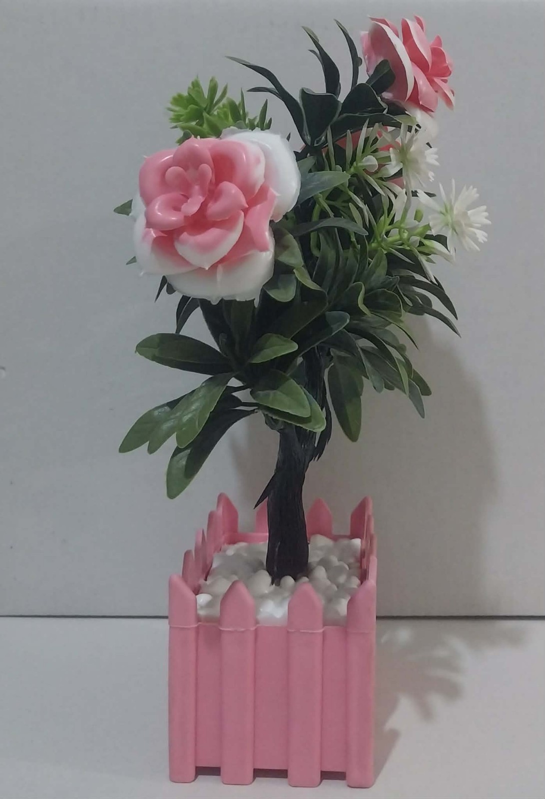Artificial Pink Rose Flower Arrangement Decorative Planter Indoor Home Decor10″
