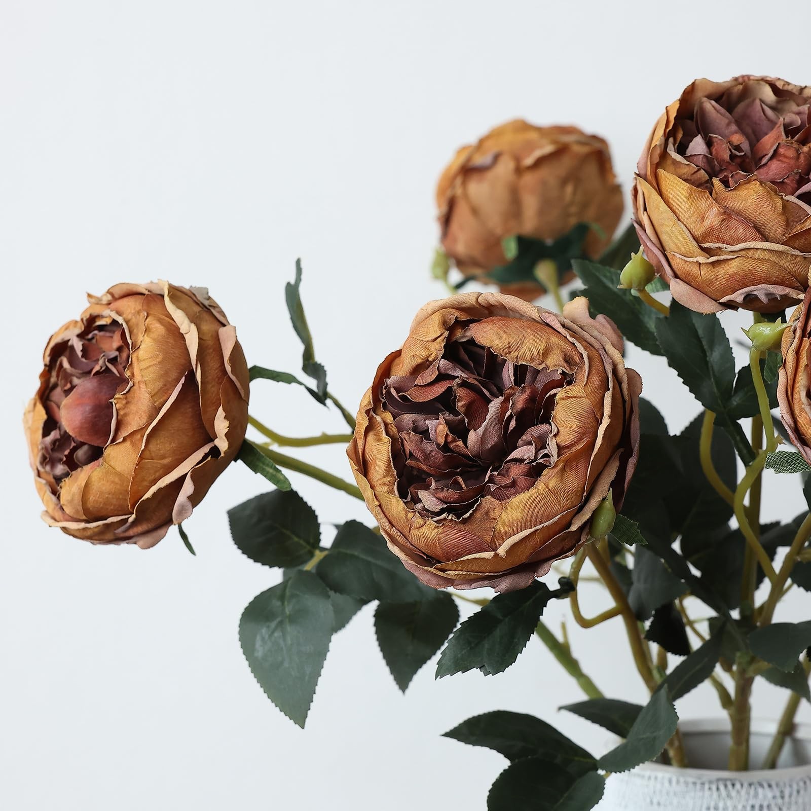 mizii 6Pcs Burnt Orange Artificial Roses Flowers Fake Silk Roses Flower with …