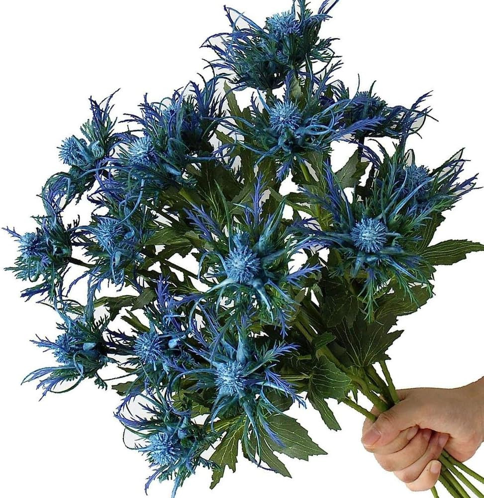 Real Touch Blue Thistle Flowers – 8 Stems Rustic Eryngium Decor for Weddings