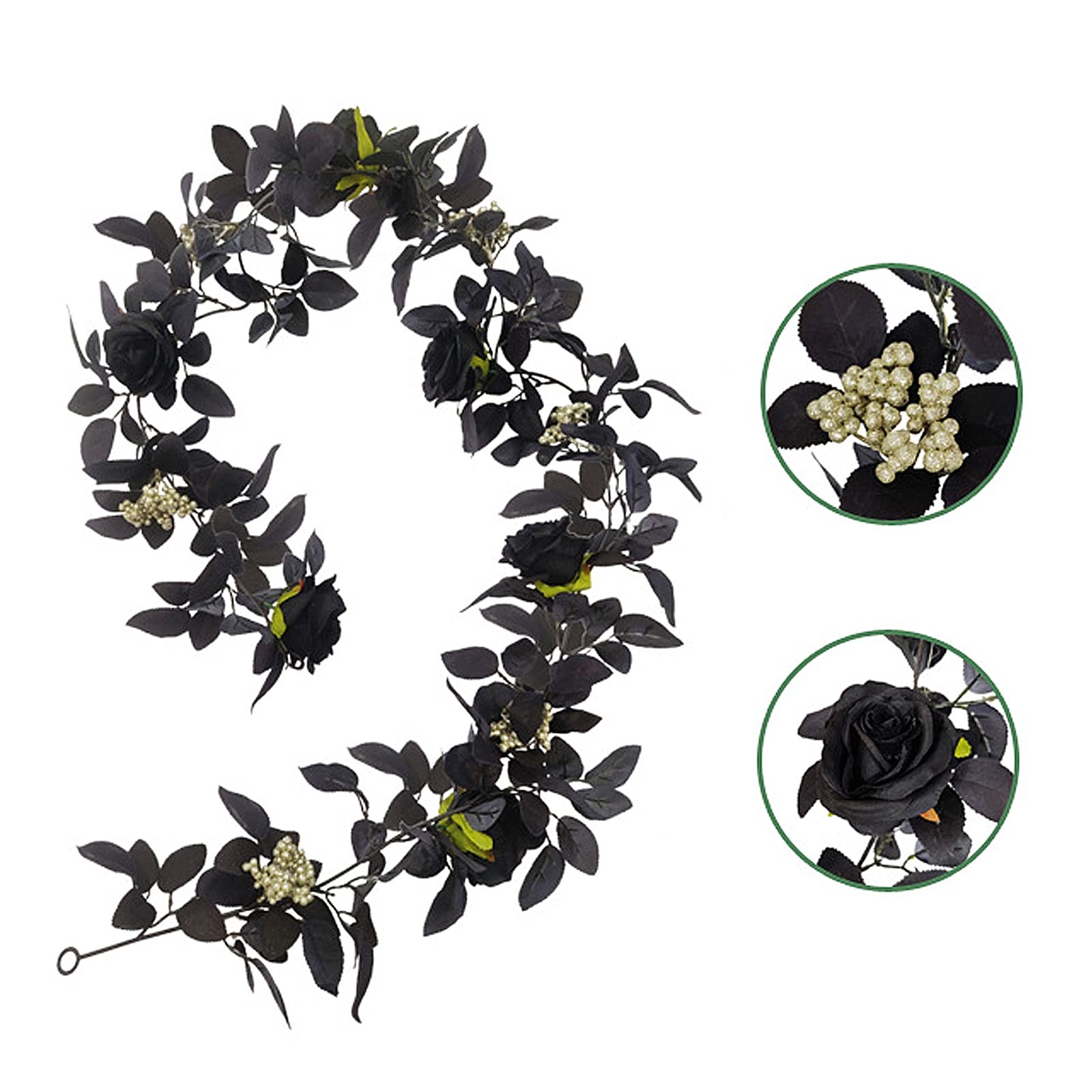 180cm Artificial Black Rose Vine Halloween Hanging Rose Flower Garland with B…