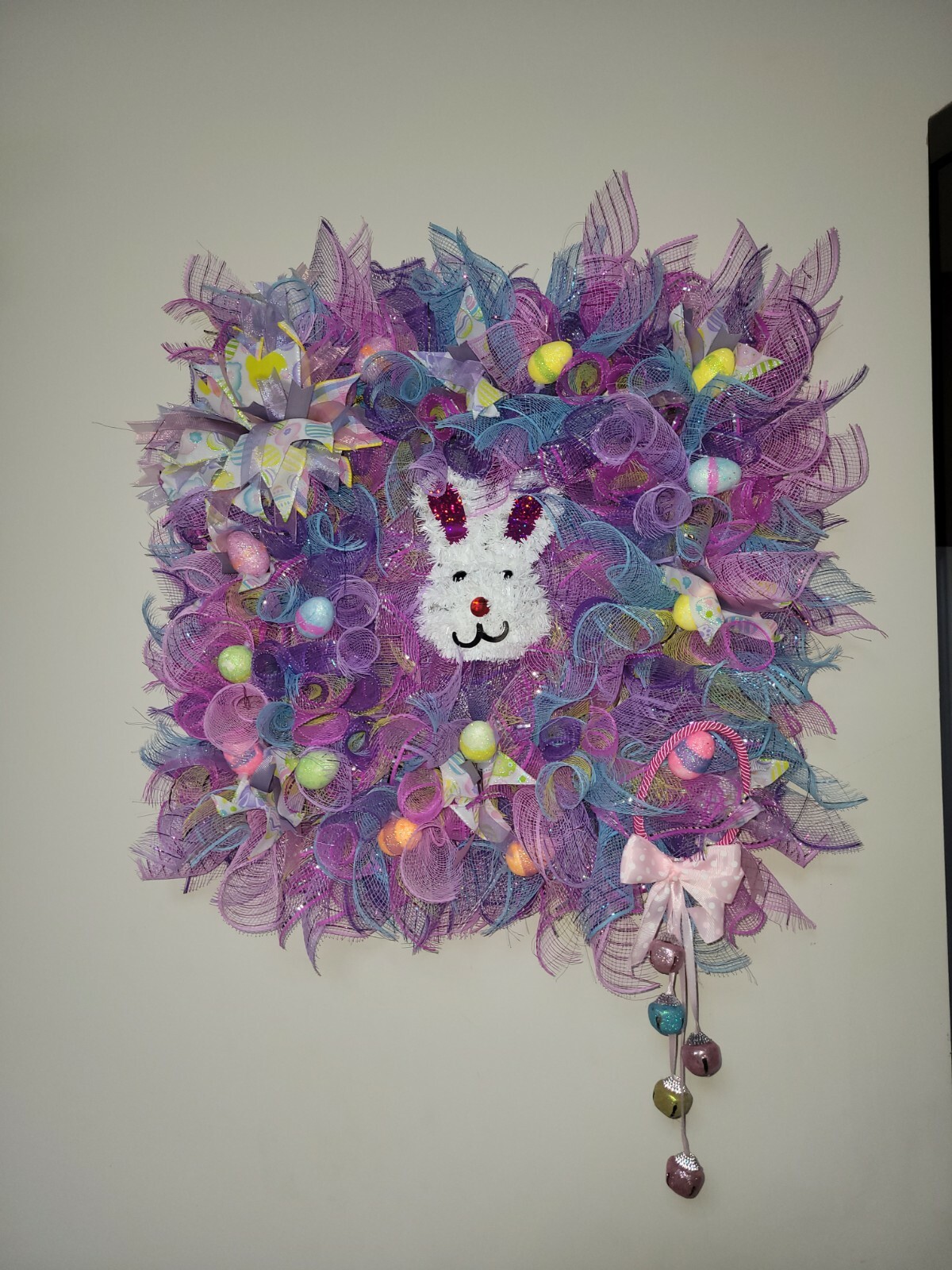 ESTER bunny HAPPY Mesh Front Door Wreath Decor Decoration square pink blue yello
