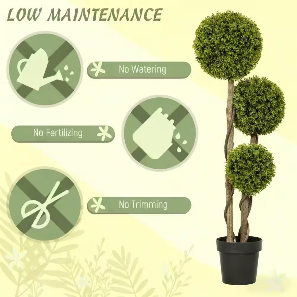4 Ft. Artificial Ball Boxwood Topiary Tree in Pot Indoor Outdoor Living Room Dec