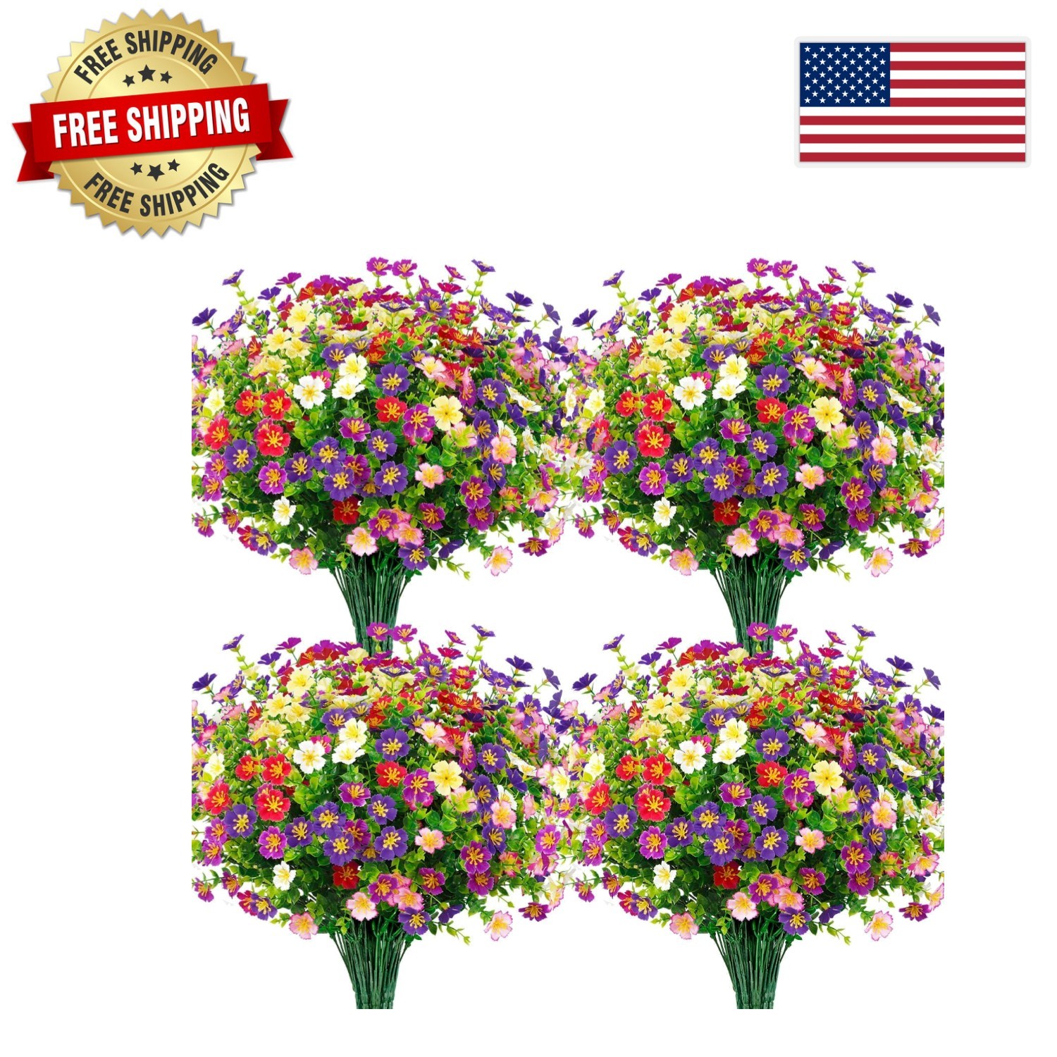 24pcs Faux Greenery: Durable, UV Resistant Flowers for Indoor & Outdoor Use