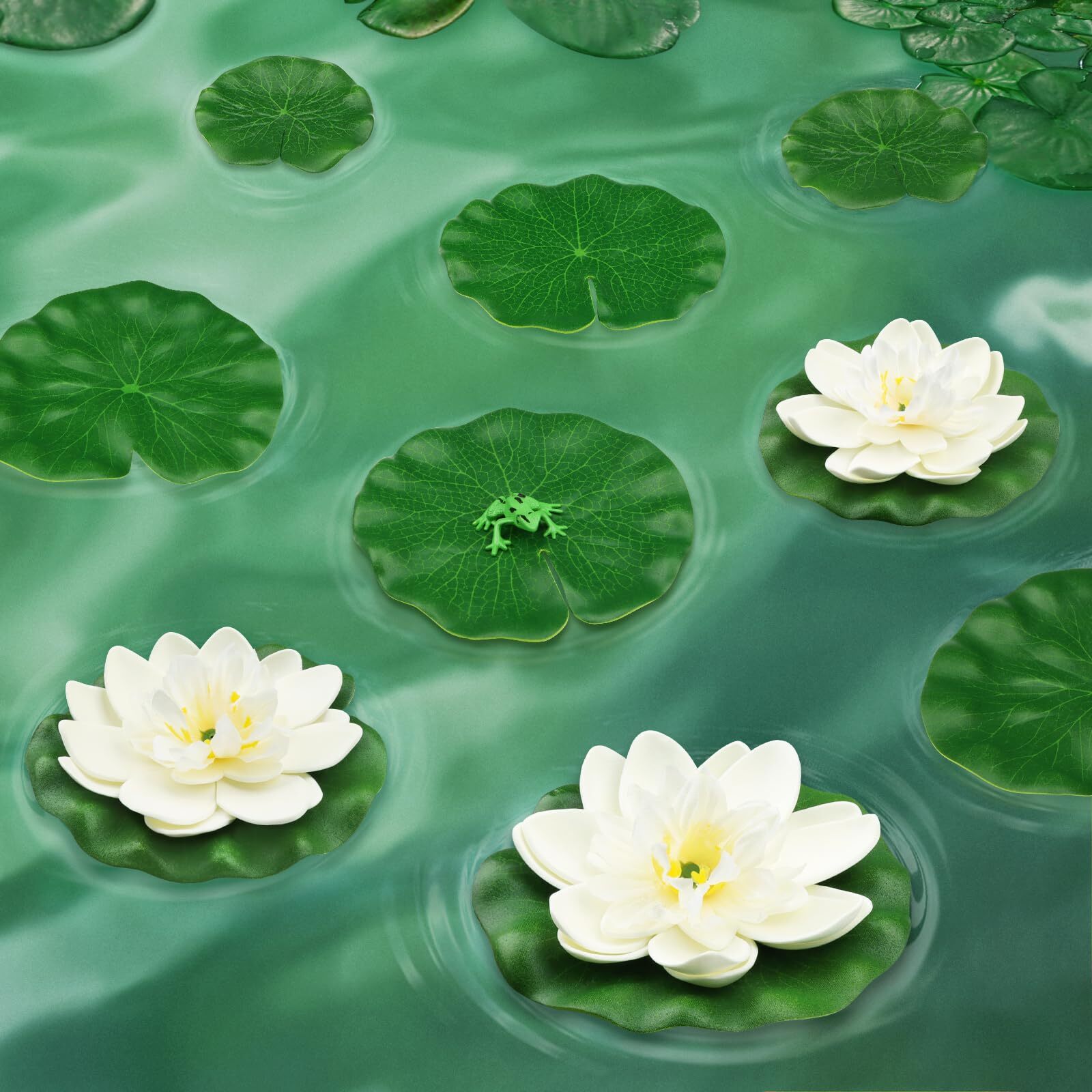 12pcs Floating Foam Lotus Flowers With Lily Pads Artificial Pond Plants Ornament